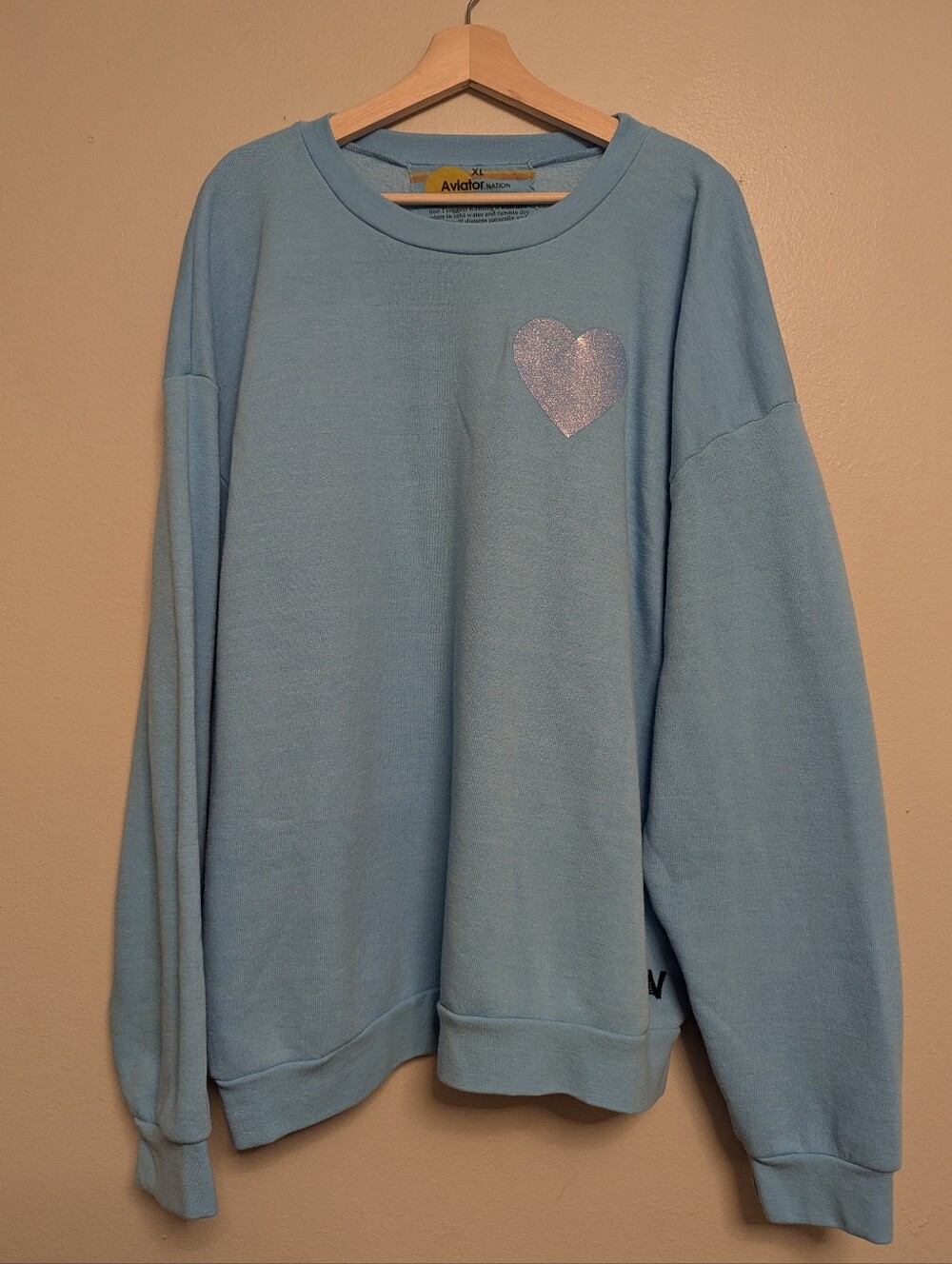 Aviator Nation Glitter Heart Crewneck Sweatshirt - Baby Blue - Picture 9 of 15